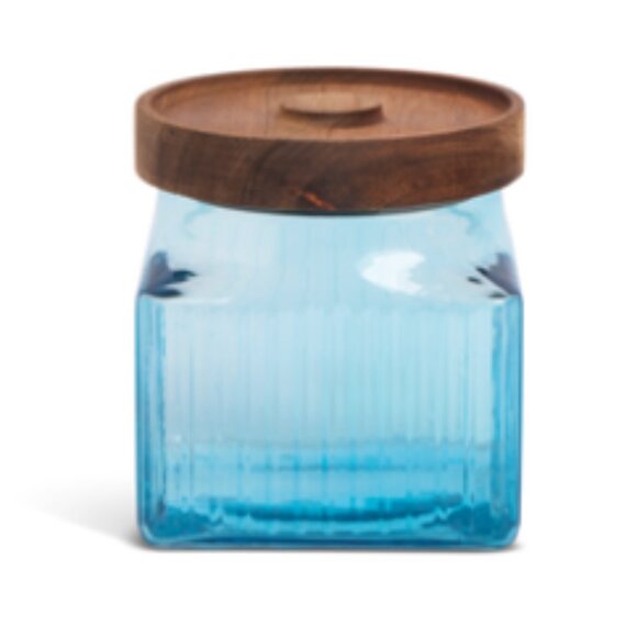 33oz Square Ribbed Glass Jar w/ Acacia Lid - Saltwater Taffy - Picture 2 of 2